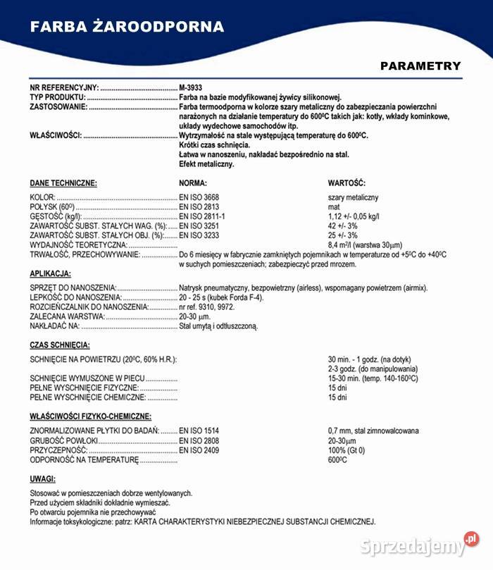 LAKIER Farba żaroodporna Do PIECA RUSZTU 900C 5L