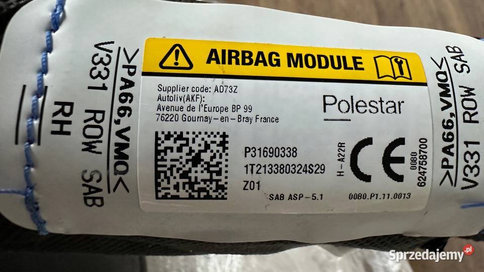 POLESTAR 2 XC40 PODUSZKA FOTELA PRAWA AIRBAG