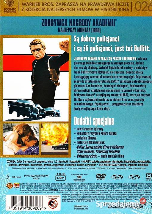 BULLITT STEVE McQUEEN WYDANIE DWUPŁYTOWE DVD wielkopolskie Kalisz sprzedam
