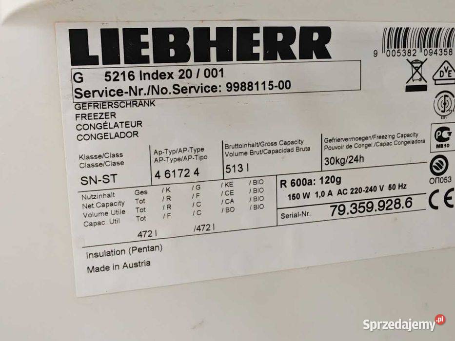 Zamrażarka Liebherr G 5216 513L szafa mroźnicza Góra