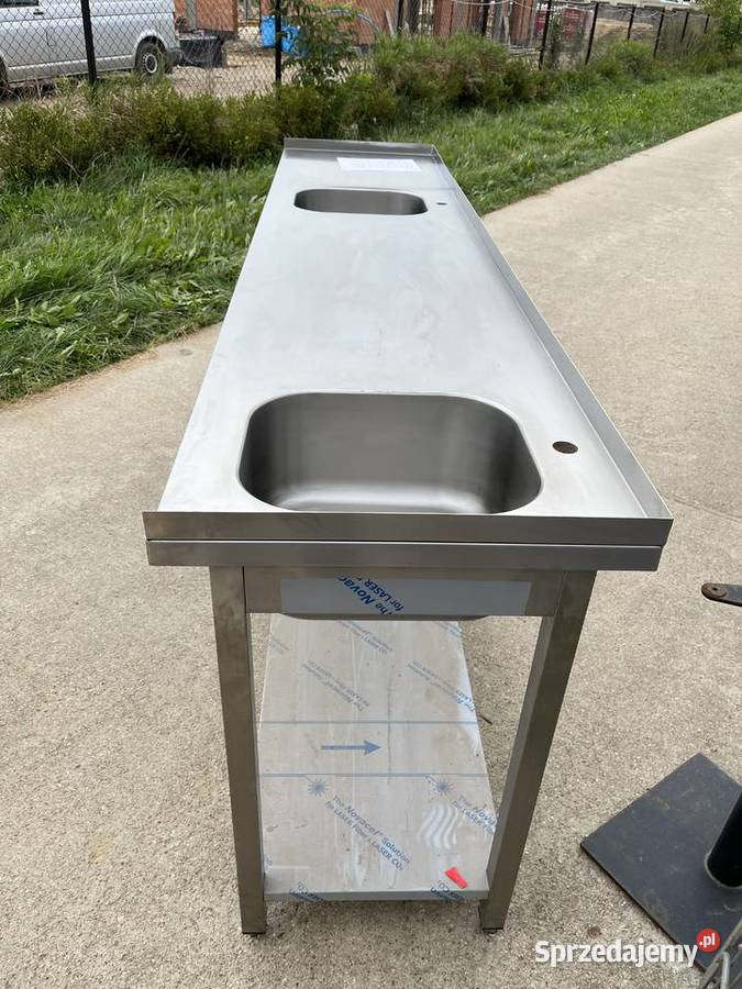 Stół roboczy z dwoma zlewami i półką 263x60x90
