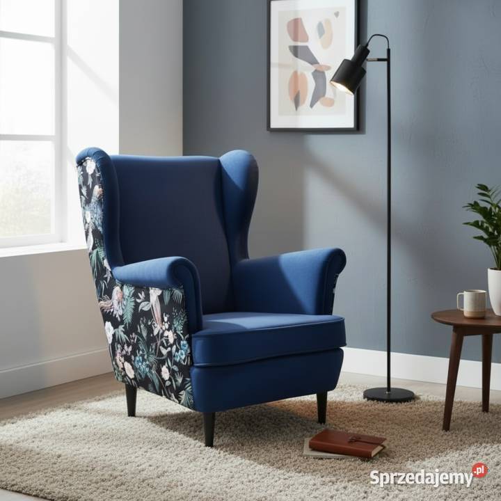 Fotel Uszak Chesterfield Dwukolorowy Pawie