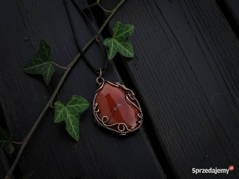 Unikatowy miedziany wisior jaspis rękodzieło