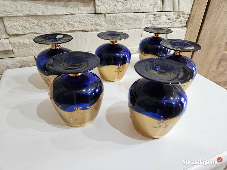 Zabytkowy komplet kieliszków do koniaku cobalt Kowal