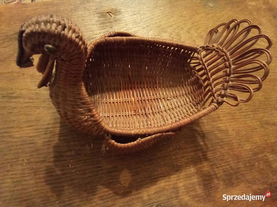 Koszyk wiklinowy indyk ręcznie robiony Vintage Warszawa