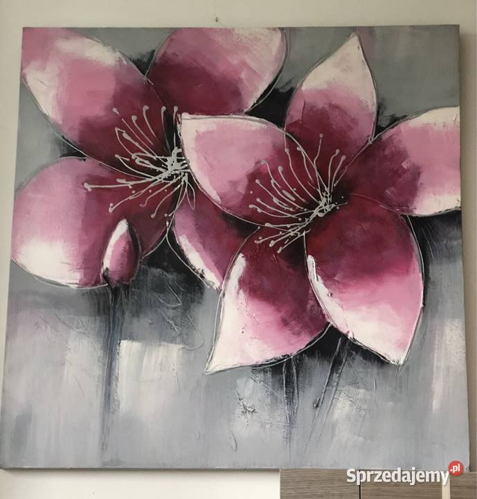 80 x 80 Obraz olejny na płótnie Bordowe kwiaty kujawsko-pomorskie Inowrocław