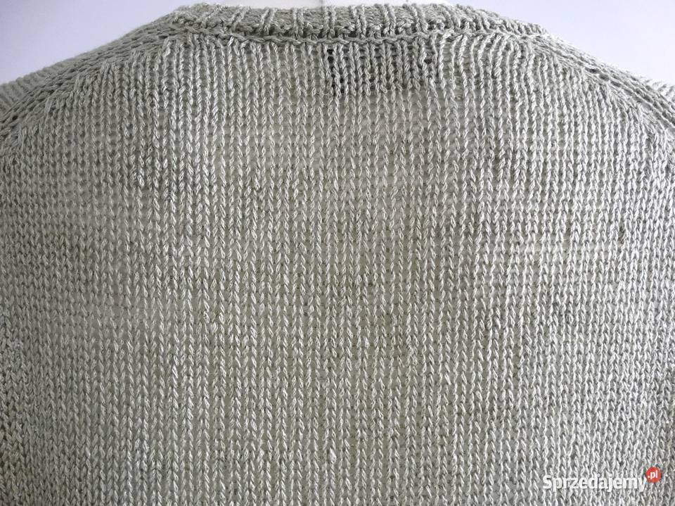 Sweter Lniany 100 Len Oliwkowy Bluzka Dzianinowa