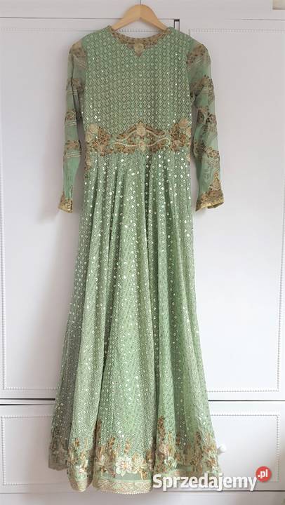 Nowa suknia balowa XS 34 zielona cekiny haft Rozmiar 34(XS)