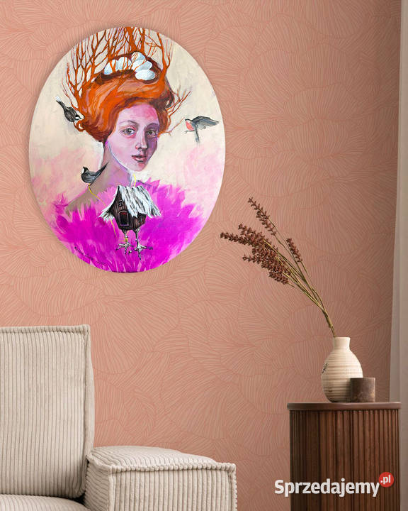 Gniazdo obraz akrylowy na owalnym płótnie 50x40