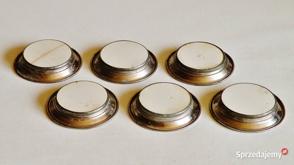 6 spodków porcelanometalowych pod szklanki