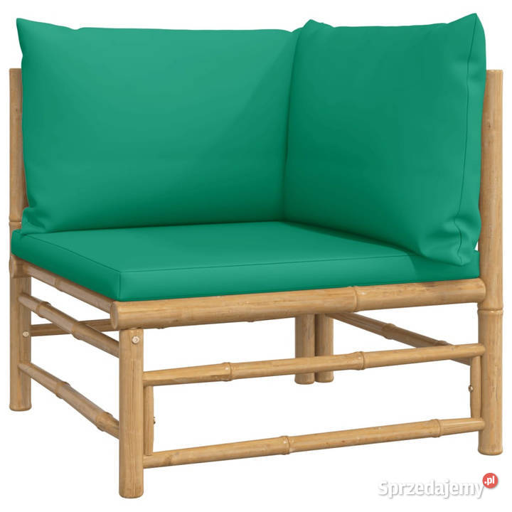 Narożna sofa ogrodowa z zielonymi poduszkami Warszawa