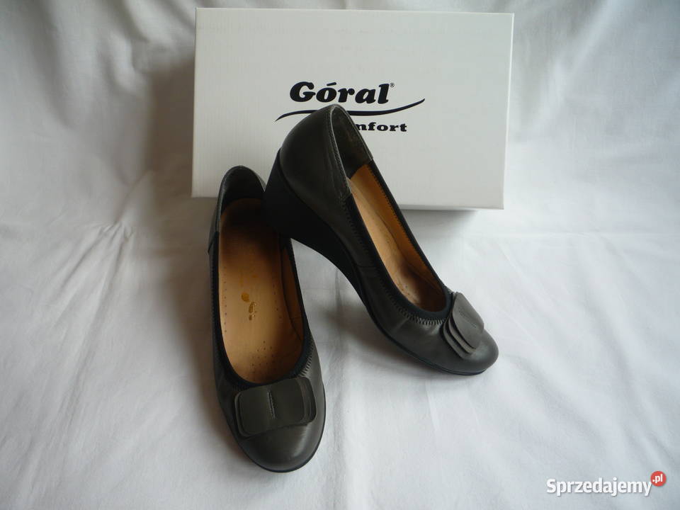 Góral 38 dł 25 Szare czółenka koturn Skóra 25cm