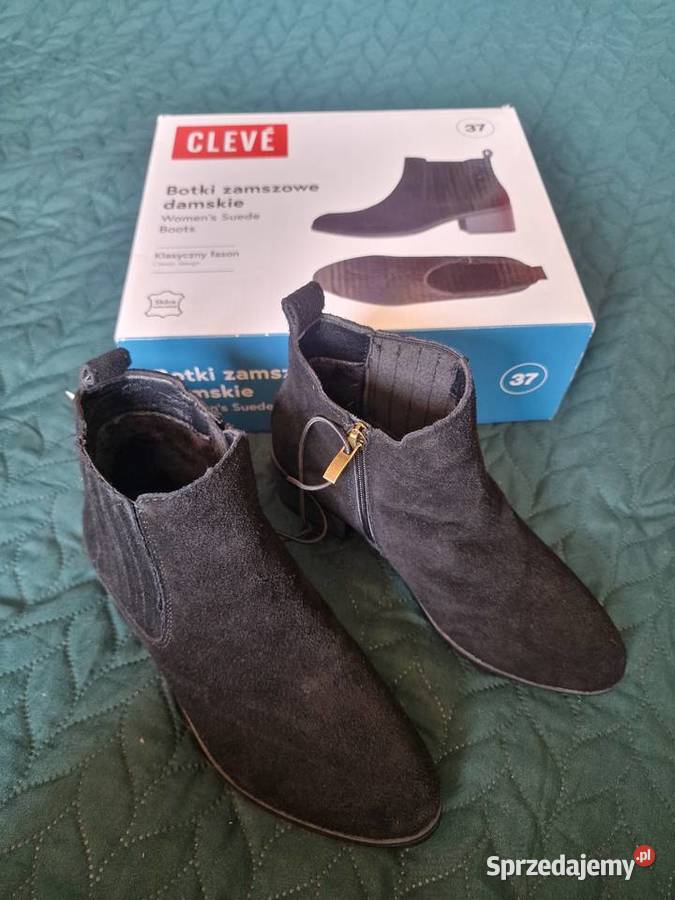 NOWE Botki zamszowe CLEVE 37 skóra czarne Wrocław