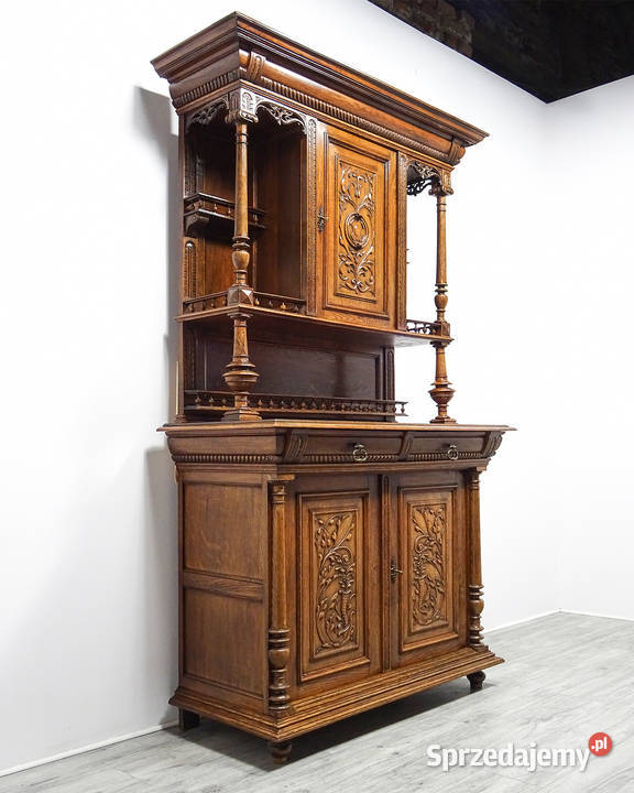 Antyk Wysoki KREDENS rzeźbiony NEORENESANS Kalisz