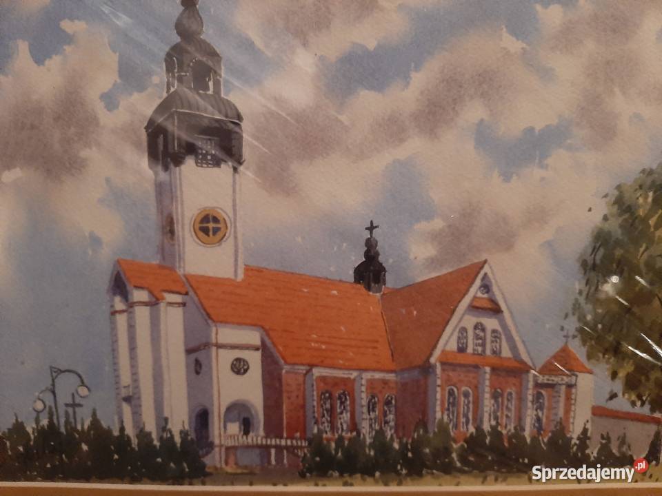 kościół akwarela 20x30 ramka 32x42 Sandomierz sprzedam
