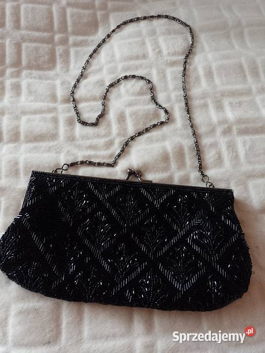 Handmade Bogato zdobiona torebka wieczorowa z czarny Kraków