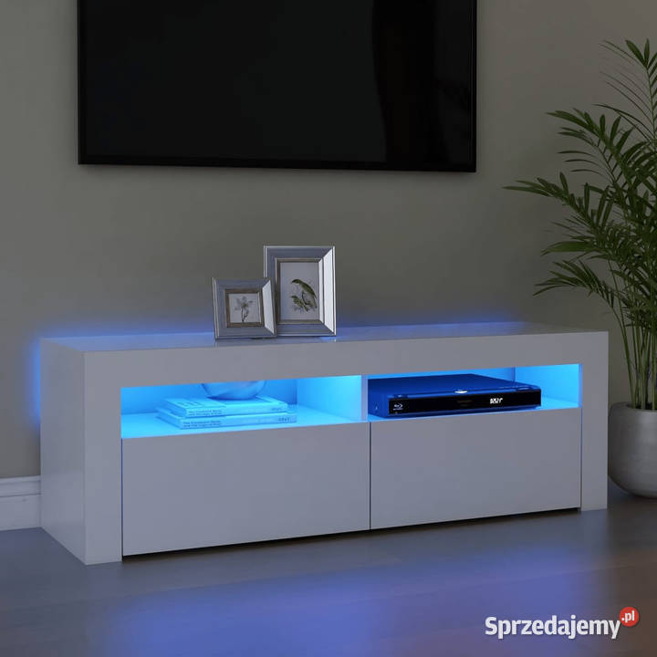 Szafka pod TV z oświetleniem LED biała 120x35x40 mazowieckie Warszawa