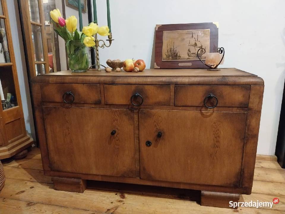 Przedwojenna komoda retro stara szafka drewniana vintage ant