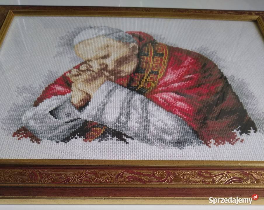 Obraz Jan Paweł II Haft Krzyżykowy Handmade Rękodzieło Gdańsk