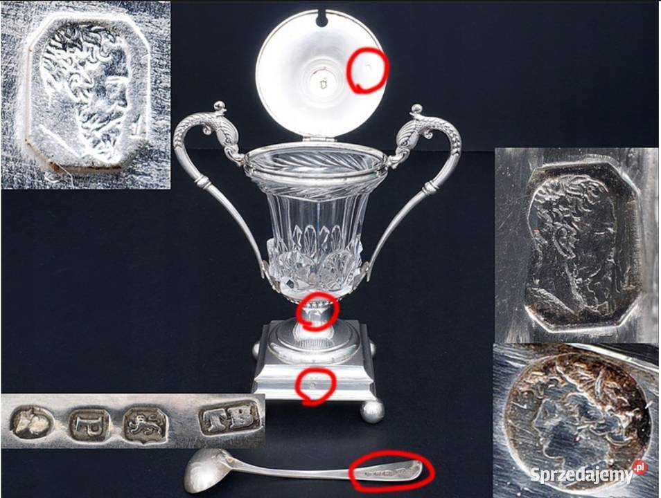 Francja 1819 1838 SREBRNA MUSZTARDNICA z Porcelana i szkło Zgorzelec