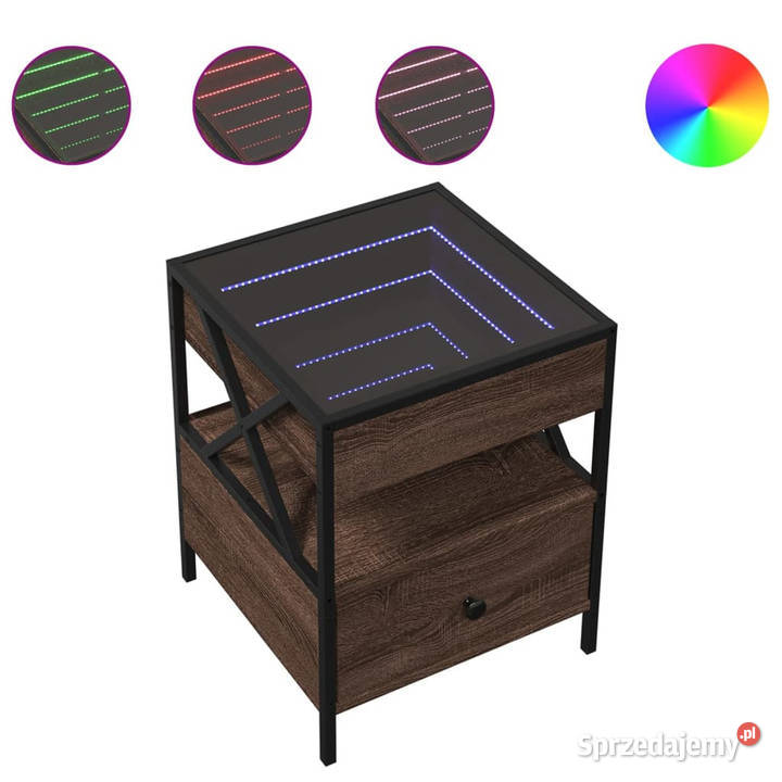 Stolik nocny z LED Infinity brązowy dąb 40x40x51 mazowieckie Warszawa