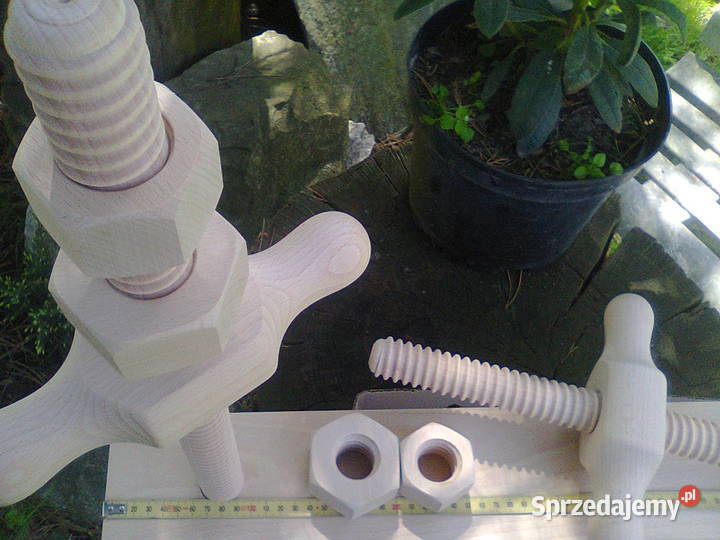 Śruby nakrętki pokrętła szpilki łby drewniane Wieliczka