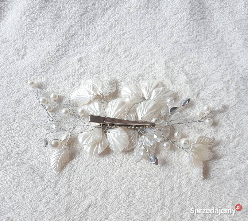 Spinka do włosów kwiaty białe koraliki róże Szczecin