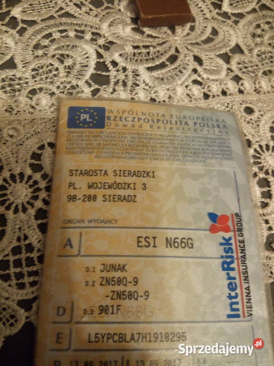 Junak 901 F rama dokumenty Rok produkcji 2017 Będziechów