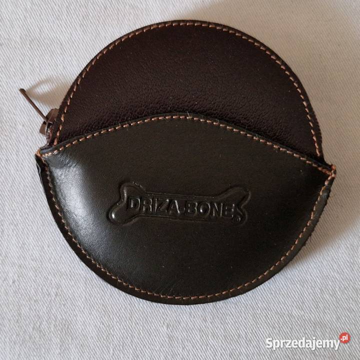 Okrągła skórzana portmonetka na bilon z logo mazowieckie Warszawa