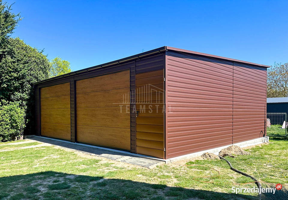 Garaż blaszany 8x6m 2x brama segmentowa drzwi Bełchatów