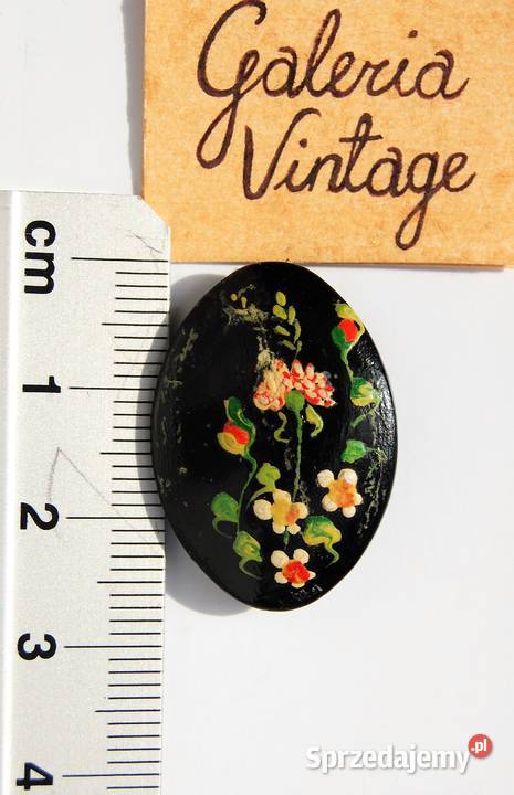 Stara broszka metalowa ręcznie malowana kwiaty Lublin