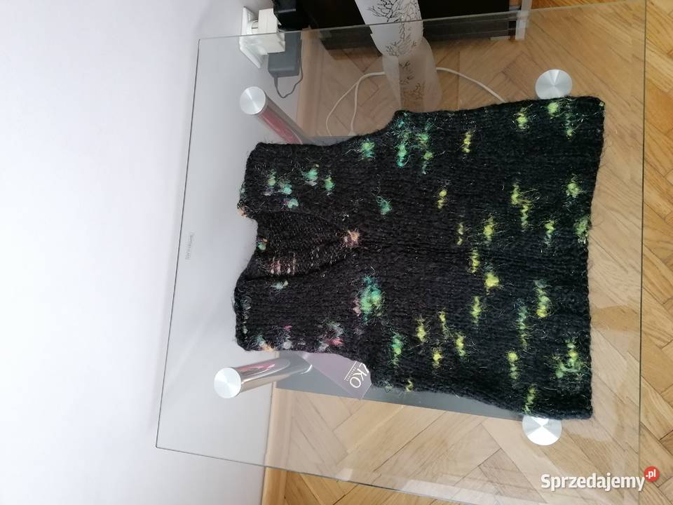 CZARNY DAMSKI TOP Z BŁYSZCZĄCEJ WŁÓCZKI R Topy i koszulki Moda i Styl Łódź