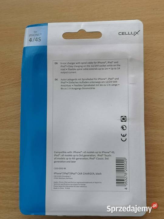 Ładowarka samochodowa do iPhone 44SiPadaiPoda Zielona Góra