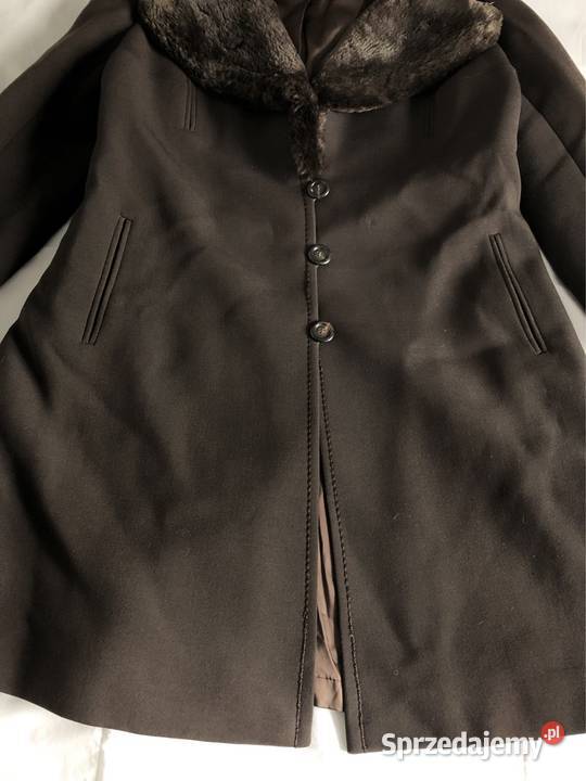Płaszcz zimowy damski zamszowy TISSU France czarny Kurtki i płaszcze Kołobrzeg sprzedam