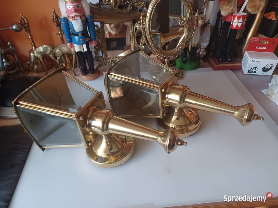 Dwie mosiężne latarnie ścienne