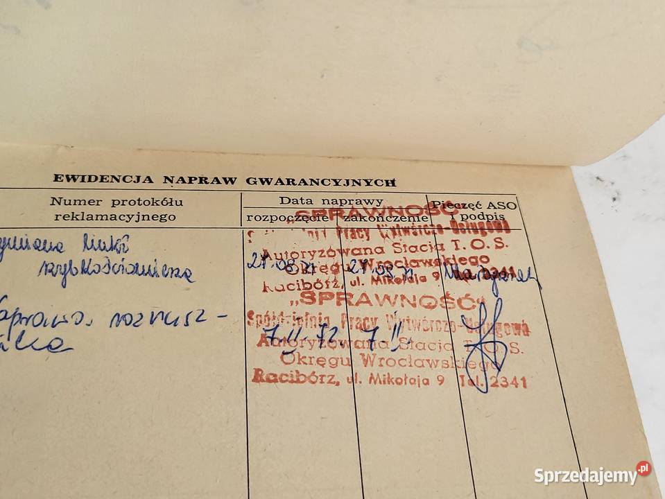 POLMO KSIĄŻKA GWARANCYJNA SYRENA 104 śląskie Rybnik