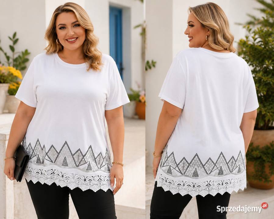 Bluzka Tshirt damski ozdobny dół cyrkonie łódzkie Pątnów