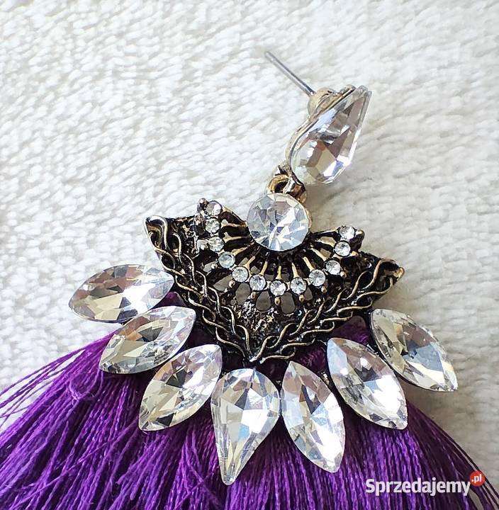 Nowe kolczyki chwosty fioletowe białe kamienie Szczecin
