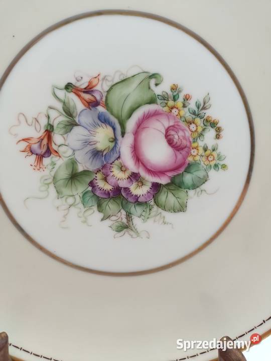 Talerz kwiatowy wzór złocenia Dania Zamość
