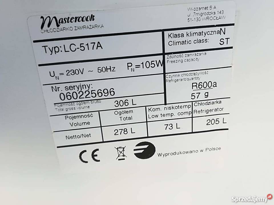 Lodówka Mastercook 170 transport Warszawa