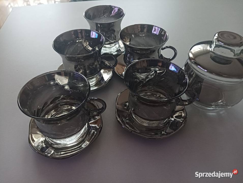 Filiżanki cukiernica szklanne z PRL Bieruń
