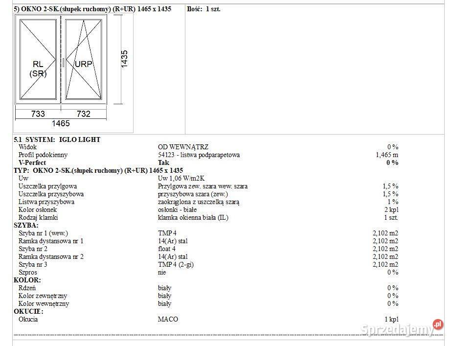 OKAZJA Okno 1465x1435 DRUTEX IGLO LIGHT Krosno sprzedam