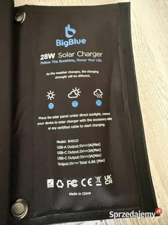 BigBlue 28W Panel Solarny USBC USBA Składany Ubieszyn