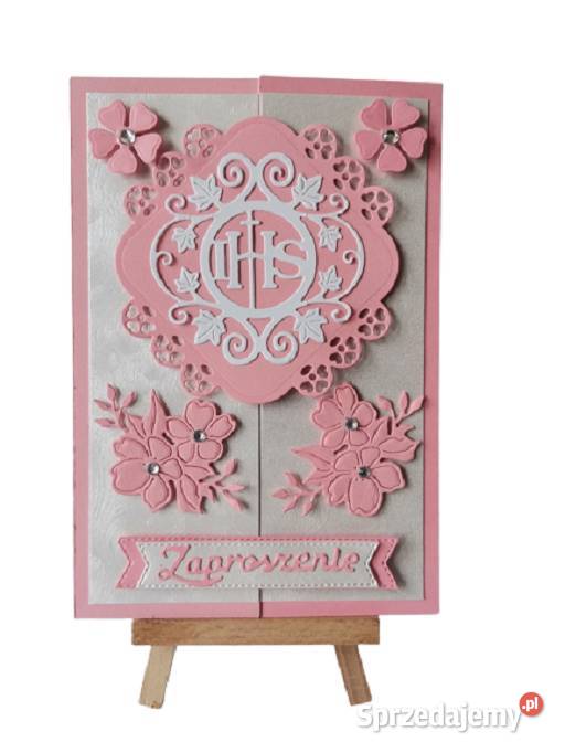 Zaproszenia Komunia Dziewczynka IHS W Kwiatach Poznań