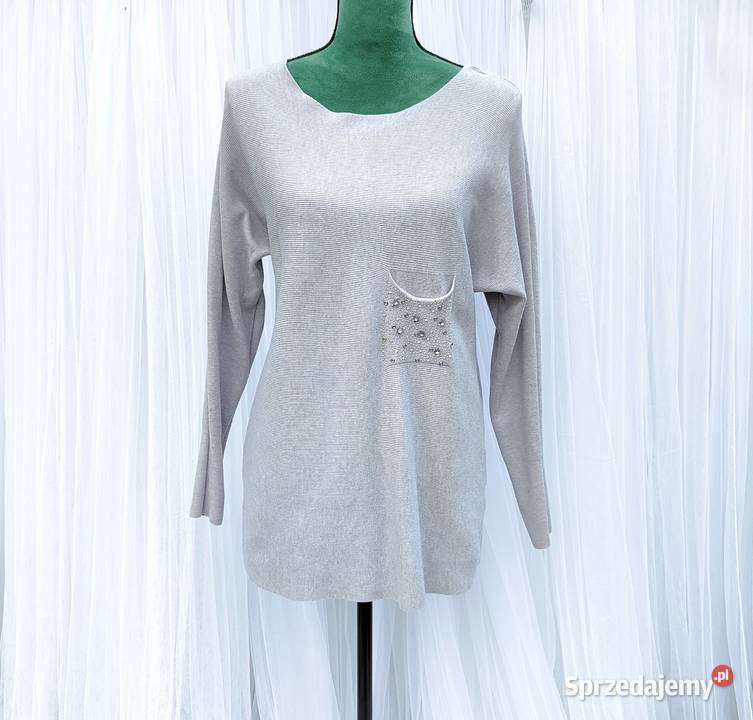 Szary luźny sweter dekolt łódka L 40 XL 42 Szczecin