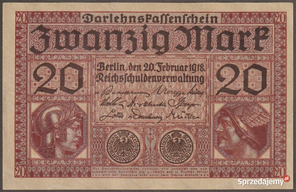 NIEMCY 20 MAREK 1918 STAN BANKOWY UNC Łódź