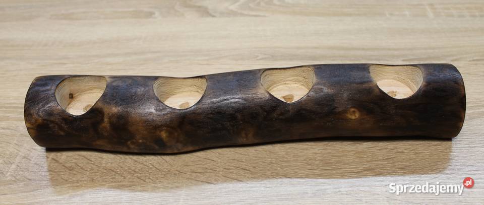 świecznik drewnainy odcienie brązowego Siekierki Małe