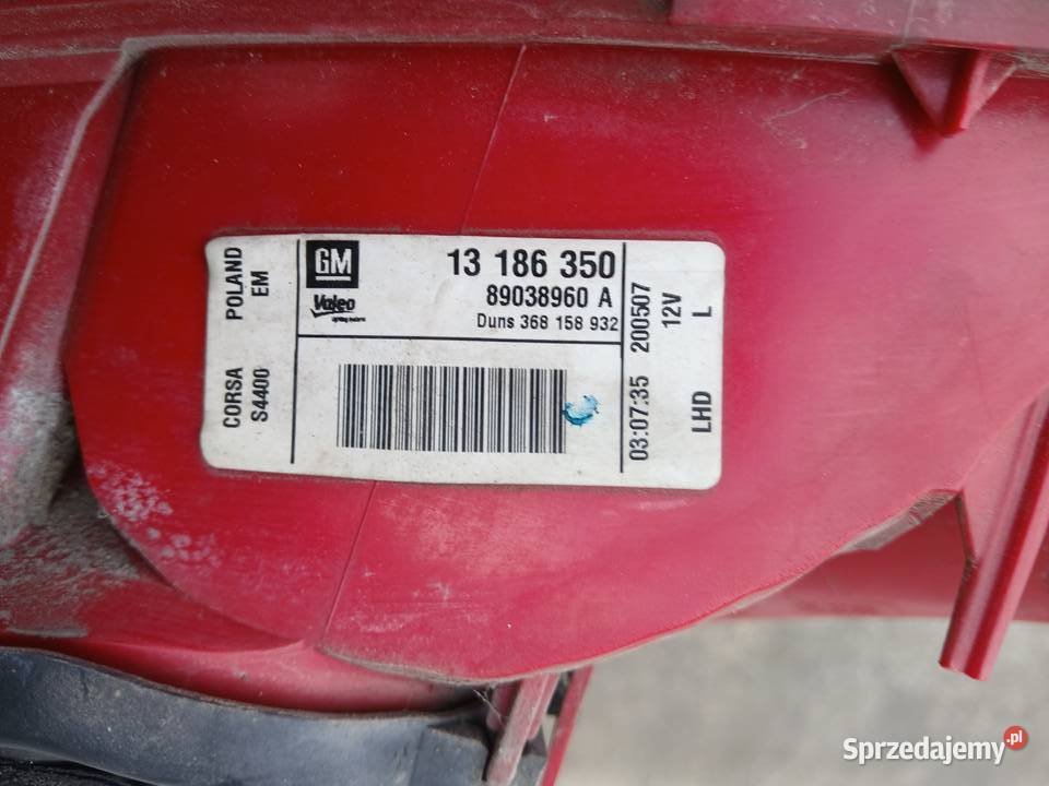 Lampa lewa tylna 13186350 Opel Corsa D 4 EU 3D Radłów
