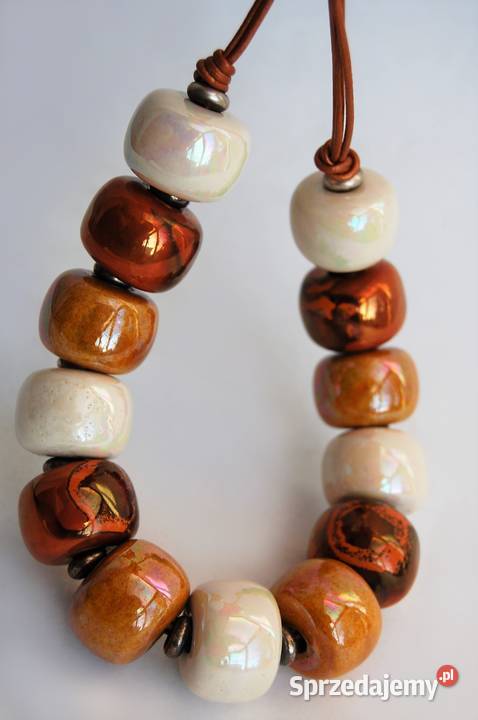 Naszyjnik korale ceramiczne miedzianobrązowe Lublin