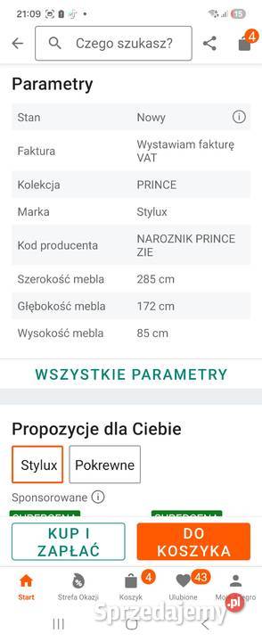 Narożnik z funkcją spania i pufą 270cm Częstochowa